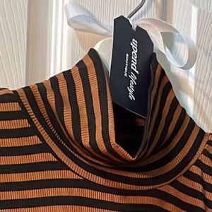 Stylish Cognac & Black Ribbed Striped Turtle Neck.